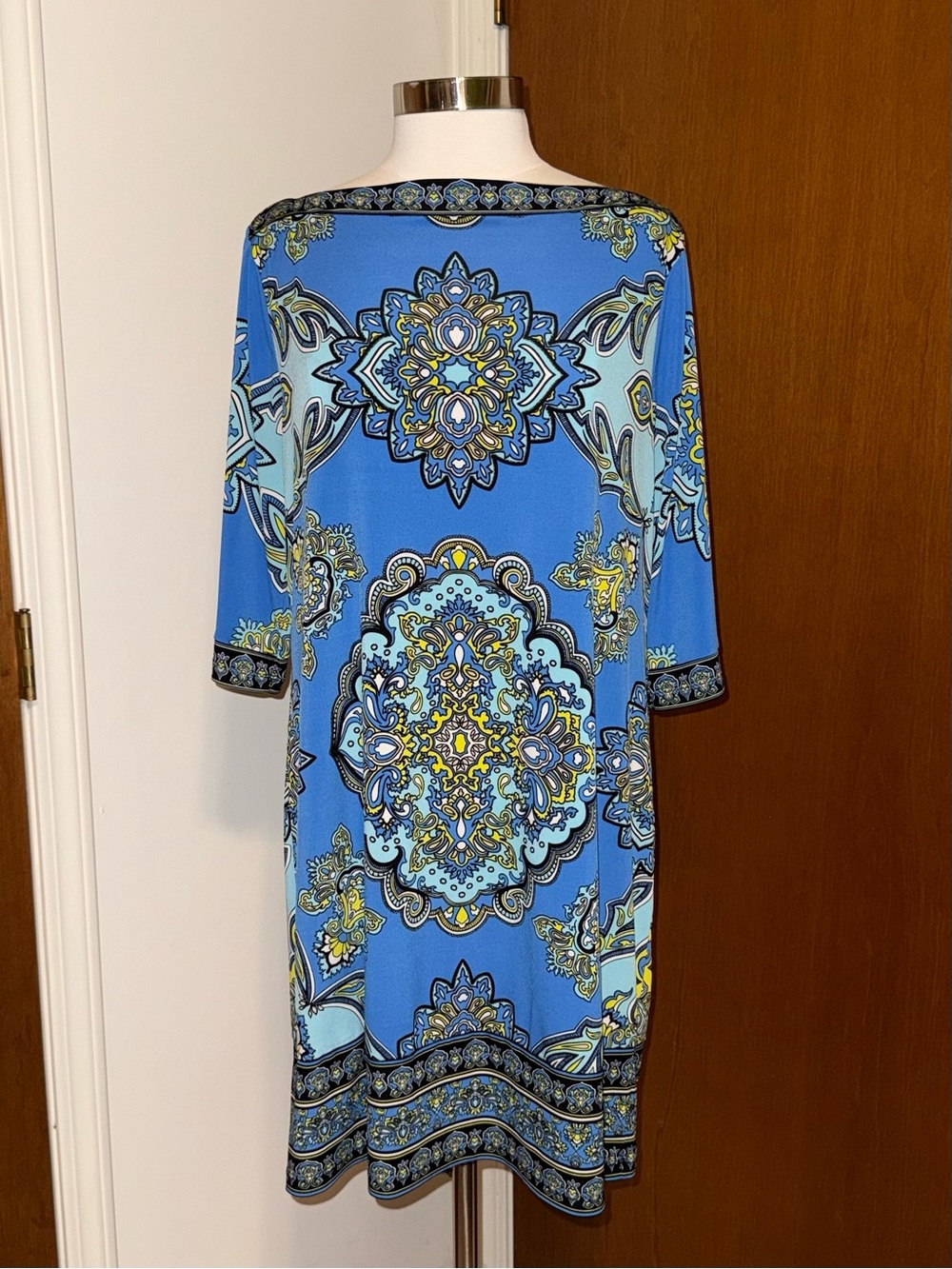 🐠 Apt. 9 Black Medallion Print Dress with Blue and Yellow Accents
